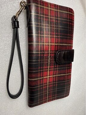 Patricia Nash Red Tartan Plaid Leather Wristlet Wallet